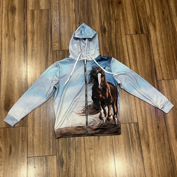 New Horse Print Zip Up Hoodie Jacket - Picture 9 of 9